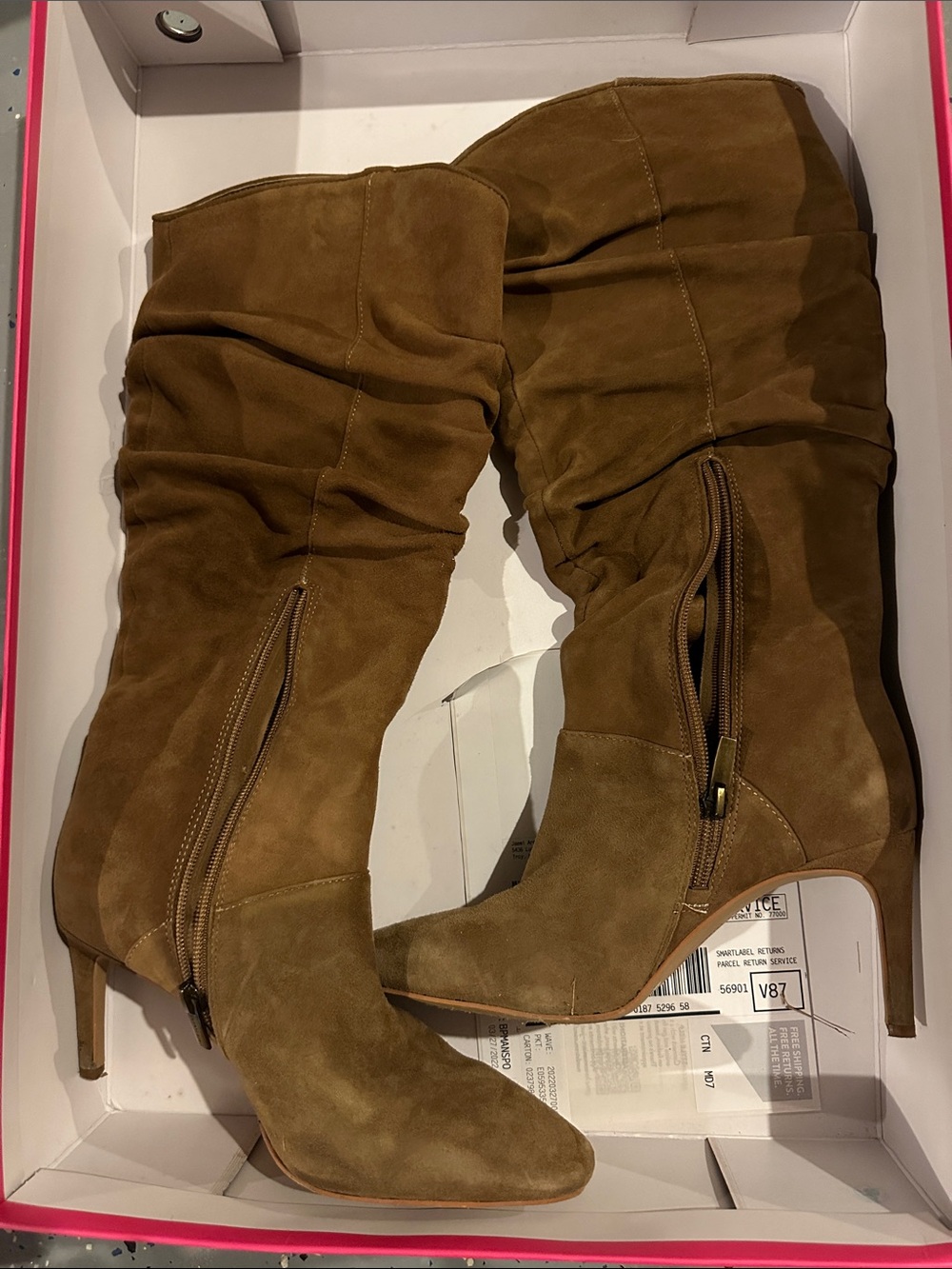 Vince Camuto Knee-High Suede Heeled Boots in Brown